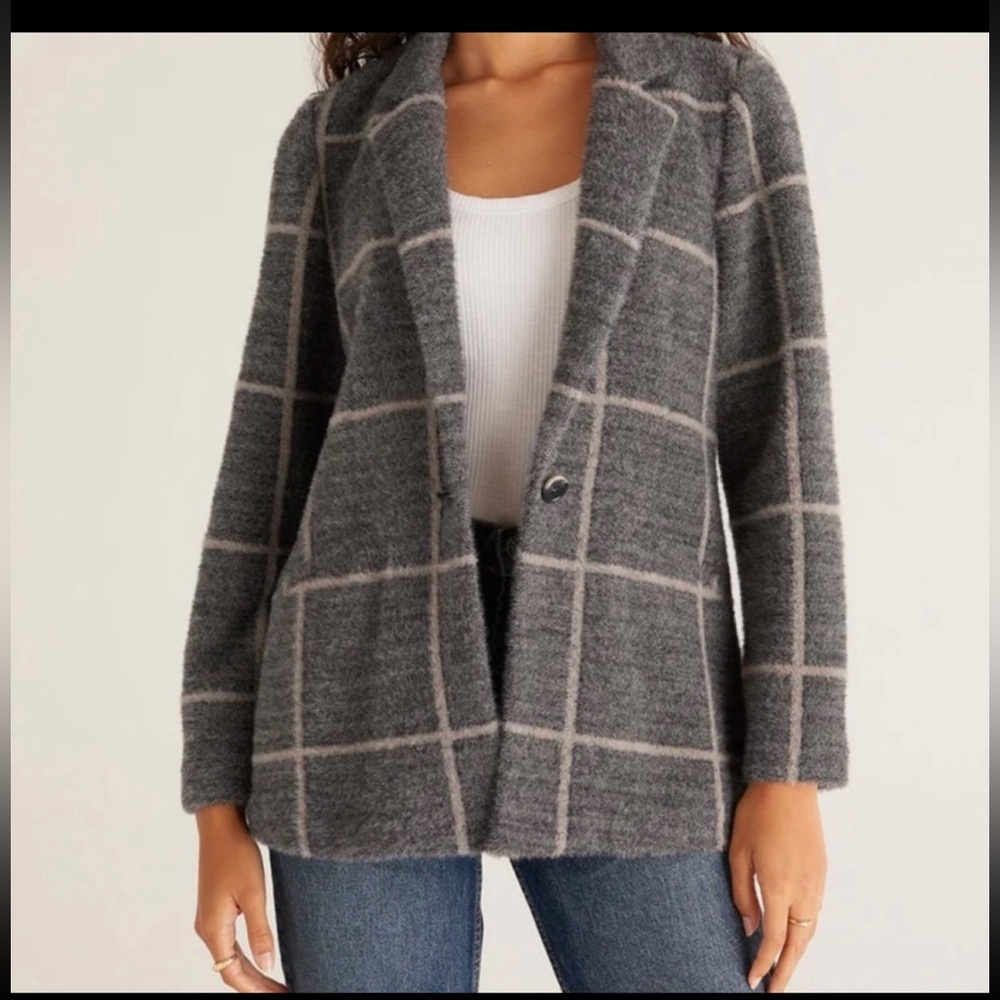 Z Supply relaxed fleece blazer size xl grey and plaid minimalist